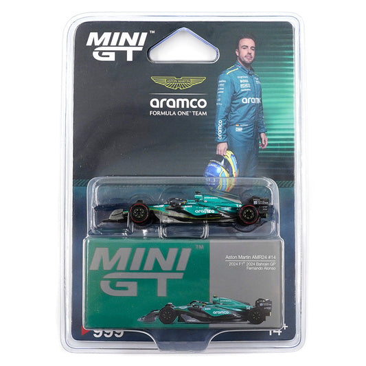Mini GT - Aston Martin AMR24 #14 Fernando Alonso 2024 F1 2024 Bahrain GP - Scala 1-64 MGT00999-BL Blister Packaging
