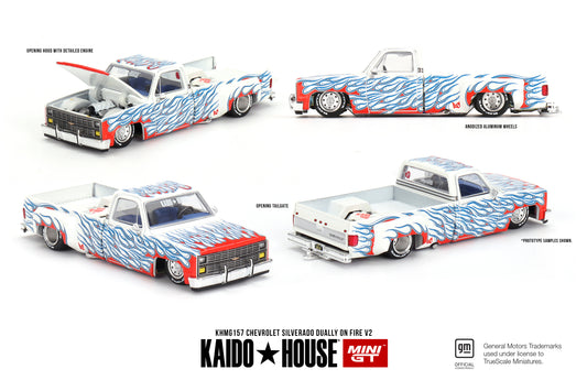 Mini GT - Chevrolet Silverado Dually on Fire V2 - KAIDO HOUSE - Scala 1/64 KHMG157