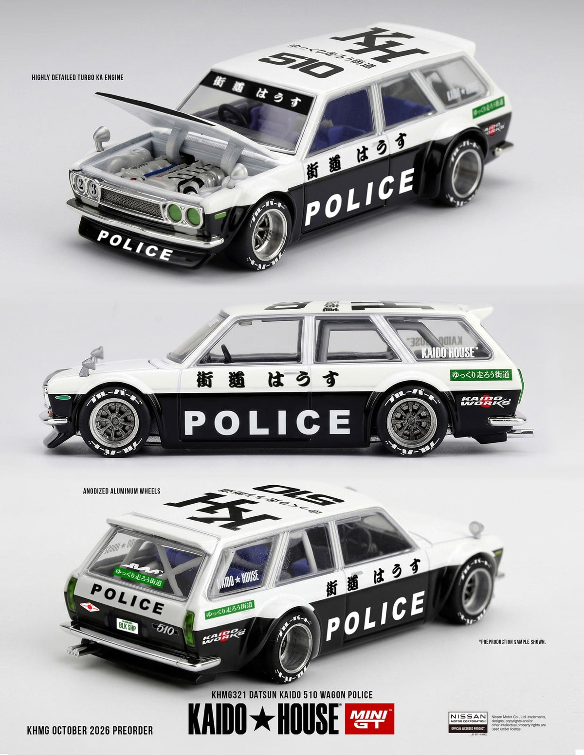 [PRE-ORDER] Mini GT - Datsun KAIDO 510 Wagon Police 1969 - Kaido House - Scala 1/64 KHMG321