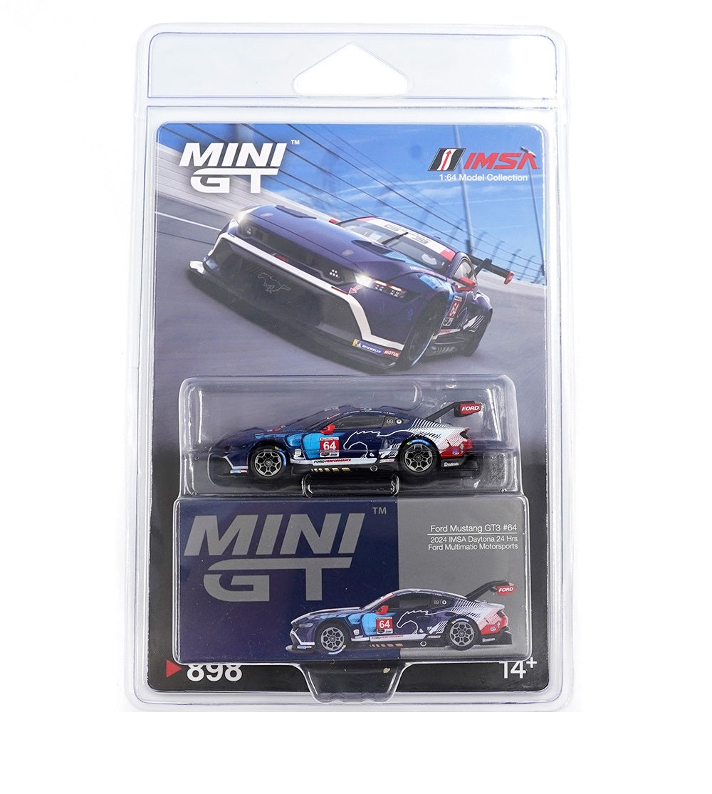 Mini GT - Ford Mustang GT3 n° 64 Ford Multimatic Motorsports 2024 IMSA Daytona 24 Heures - Échelle 1/64 MGT00898-BL