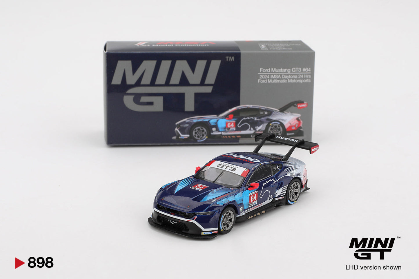 Mini GT - Ford Mustang GT3 n° 64 Ford Multimatic Motorsports 2024 IMSA Daytona 24 Heures - Échelle 1/64 MGT00898-BL