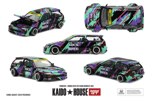 [PRE-ORDER] Mini GT - Honda Civic (EF) Kaido Works HKS 1987 - Kaido House - 1/64 Scale KHMG303