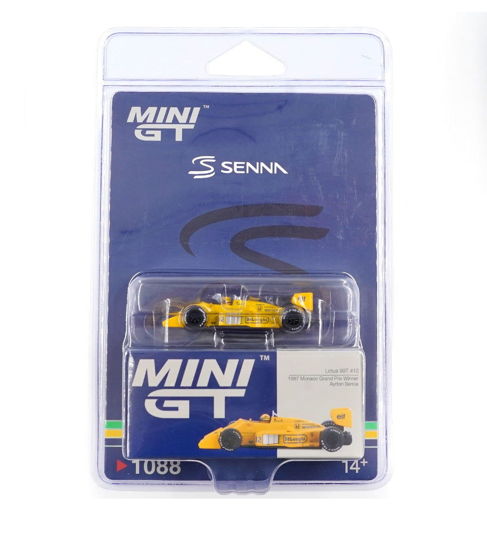 Mini GT - Lotus 99T #12 Ayrton Senna 1987 Monaco Grand Prix Winner - Scala 1/64 MGT01088-BL Blister Packaging