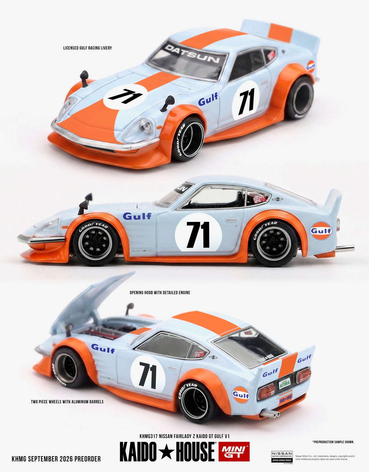 [PRE-ORDER] Mini GT - Nissan Fairlady Z Kaido GT GULF V1 1978 - Kaido House - 1/64 Scale KHMG317