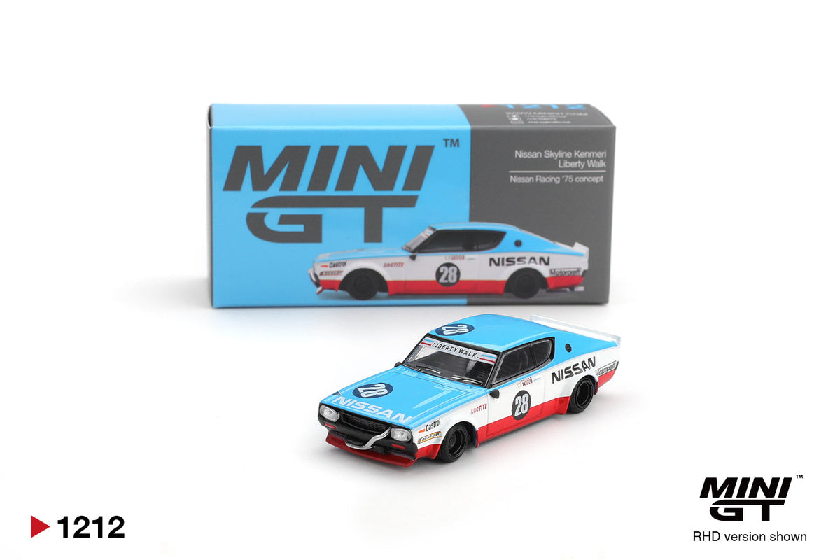 Mini GT - Nissan GT-R (KPGC110) Skyline Kenmeri Liberty Walk Nissan Racing 75 concept 2024 - Scala 1/64 MGT01212-BL Blister Packaging