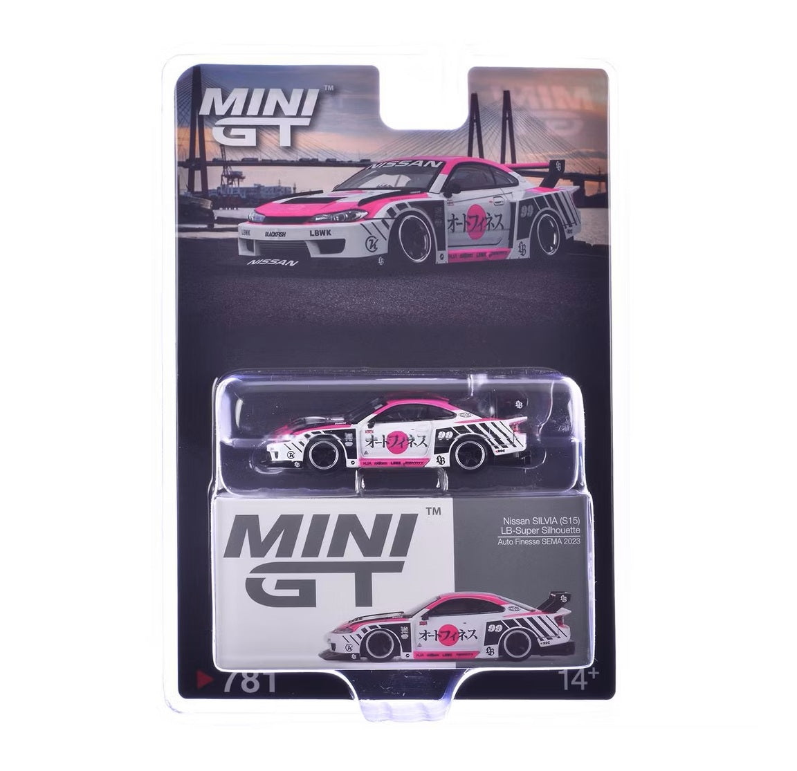 Mini GT - Nissan LB-Super Silhouette S15 SILVIA Auto Finesse SEMA 2023 Blister Packaging - Scale 1/64 MGT00781-BL