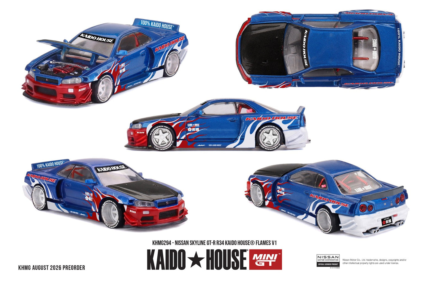 [PRE-ORDER] Mini GT - Nissan Skyline GT-R R34 Kaido House Flames V1 1999 - Kaido House - 1/64 Scale KHMG294