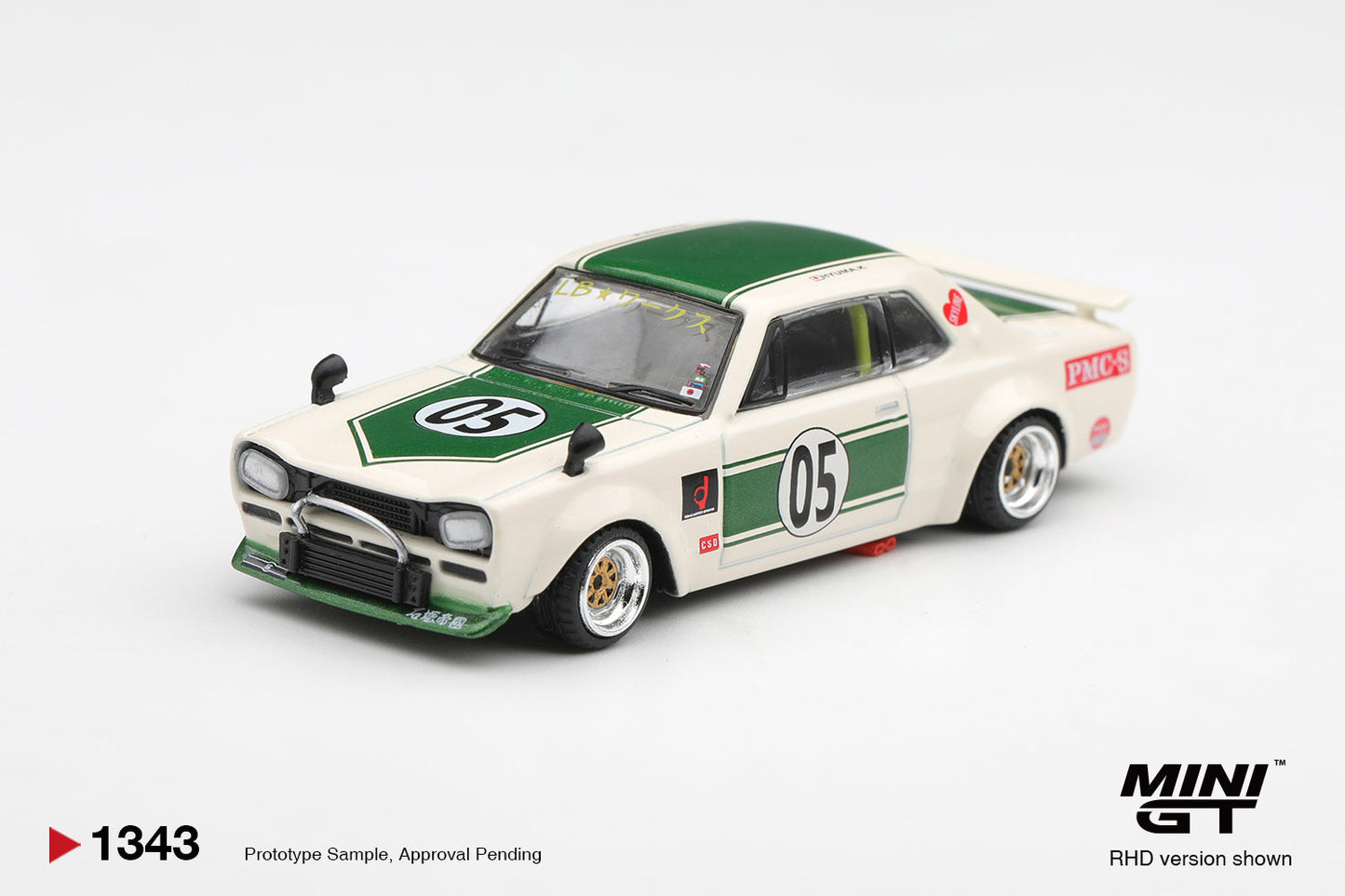 [PRE-ORDER] Mini GT - Nissan Skyline GT-R (KPGC10) LB-WORKS "HAKOSUKA" White / Green 1971 - Scala 1/64 MGT01343-R