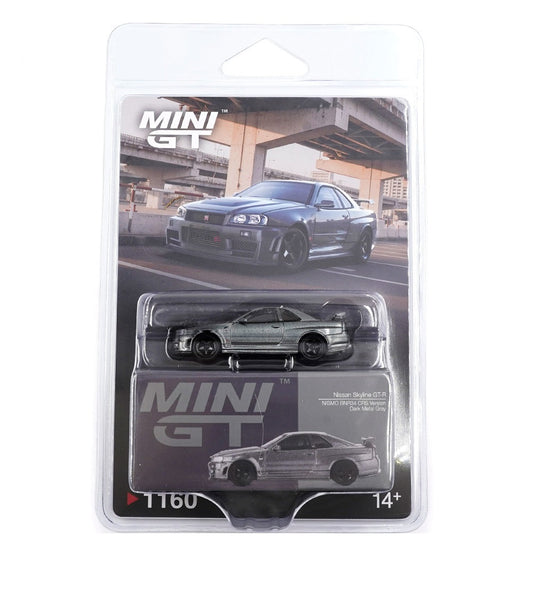 Mini GT - Nissan Skyline GT-R ( R34 ) Dark Metal Gray Nismo CRS 1999 - Scale 1-64 MGT01160-BL Blister Packaging