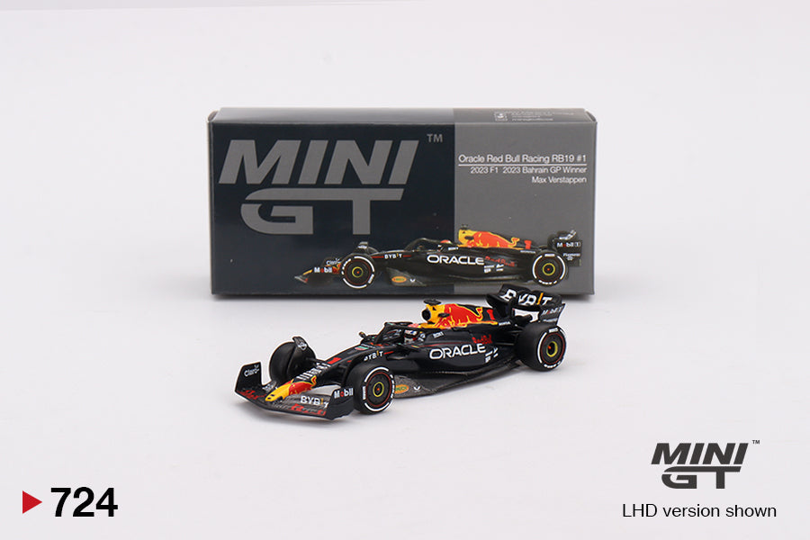 Mini GT - Oracle Red Bull Racing RB19 n°1 Max Verstappen, vainqueur du Grand Prix de Bahreïn 2023 de F1 - Échelle 1/64 MGT00724-L