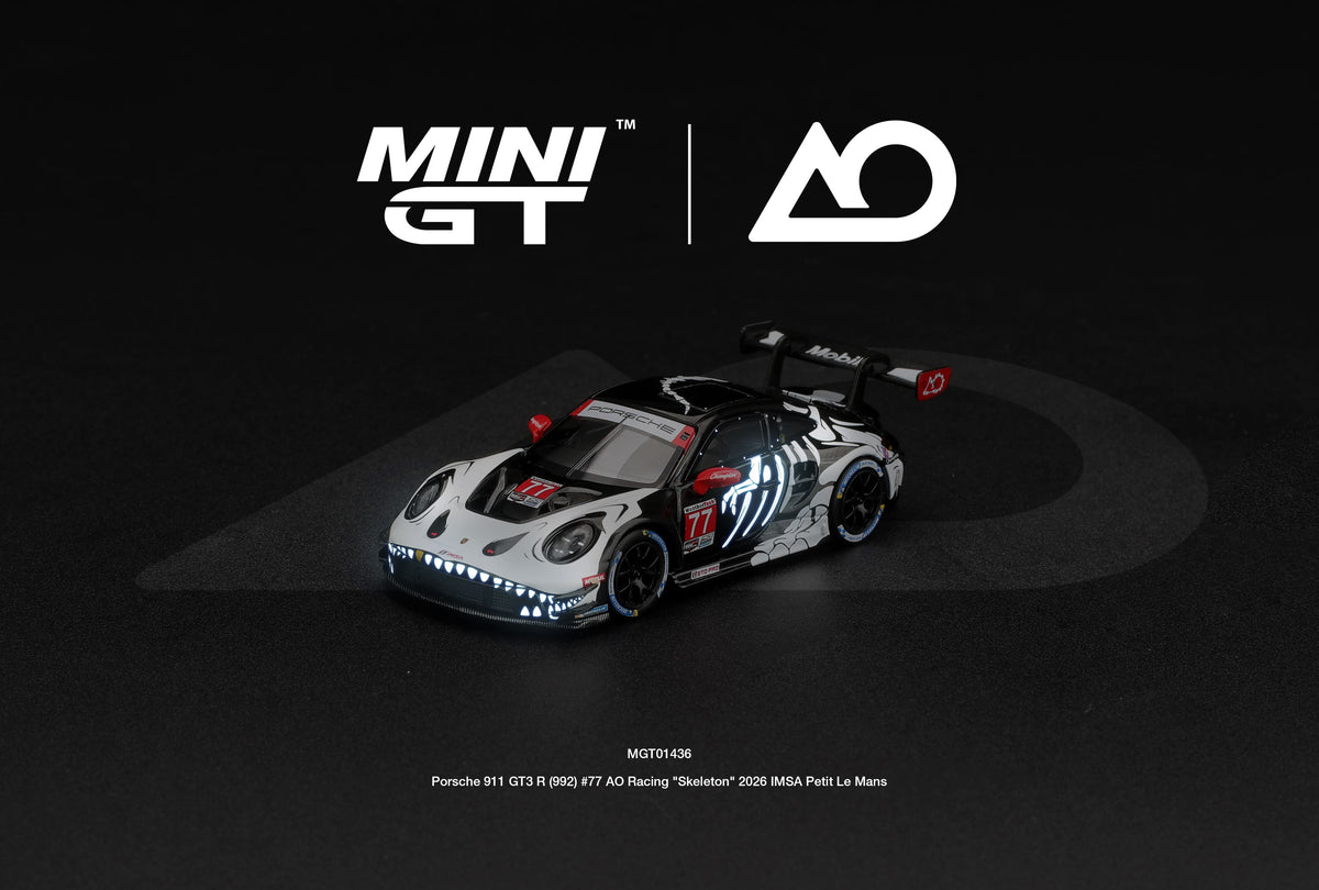 [PRE-ORDER] Mini GT - Porsche 911 GT3 R (992) #77 AO Racing "Skeleton"  2026 IMSA Petit Le Mans 2026 - Scala 1/64 MGT01436-L