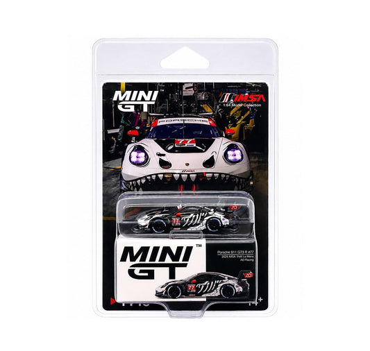 [PRE-ORDER] Mini GT - "Skeleton Rexy" Porsche 911 GT3 R #77 AO Racing 2025 IMSA  Petit Le Mans - Scala 1/64 MGT01143-BL Blister Packaging