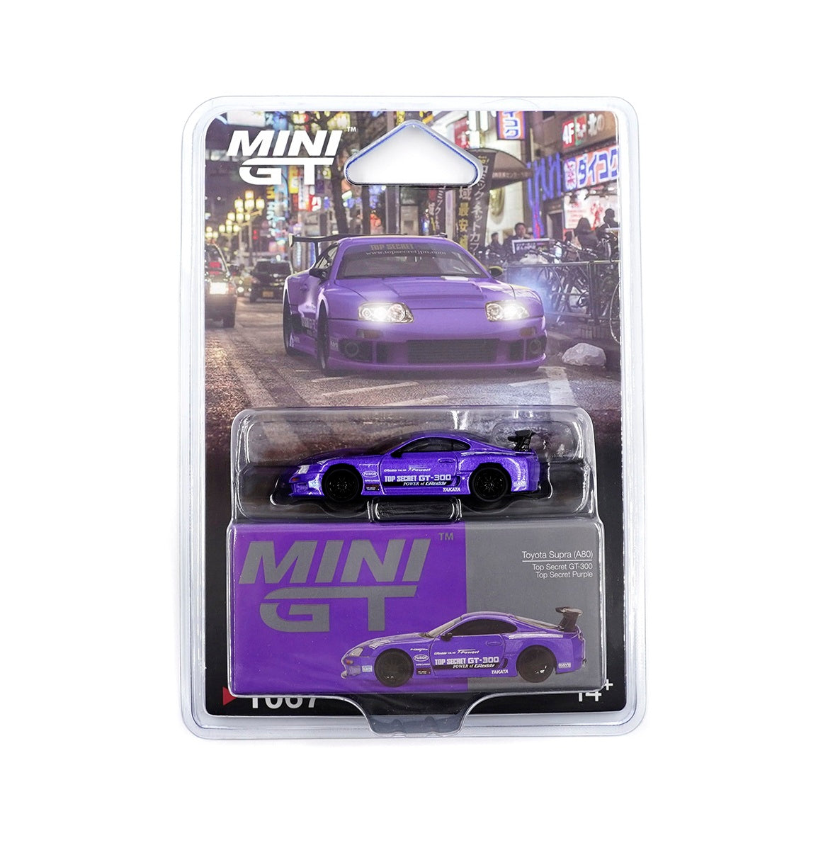 MINI GT - Toyota Supra (A80) GT-300 Top Secret Purple 2014 (LHD) - Échelle 1/64 MGT01067-BL Emballage blister
