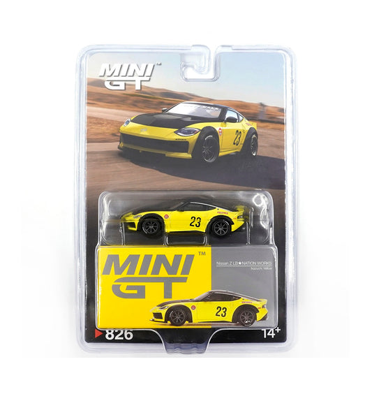 Mini Gt - Nissan Z LB★NATION WORKS Ikazuchi Yellow - Scale 1/64 MGT00826-BL Blister Packaging