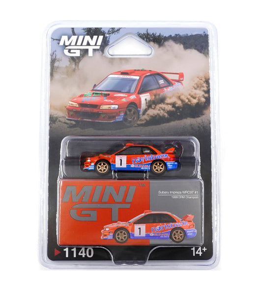 Mini GT - Subaru Impreza WRC97 #1 1999 DRM Champion - Scala 1/64 MGT01140-BL Blister Packaging