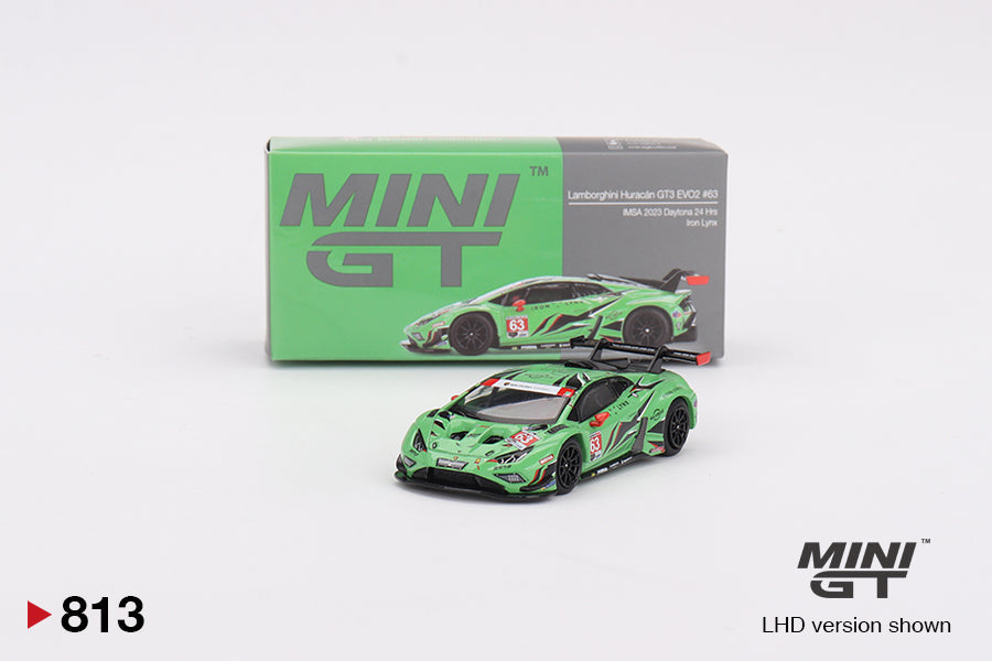 Mini GT - Lamborghini Huracán GT3 EVO2 #63 Iron Lynx  IMSA 2023  Daytona 24 Hrs - Scala 1/64 MGT00813-L