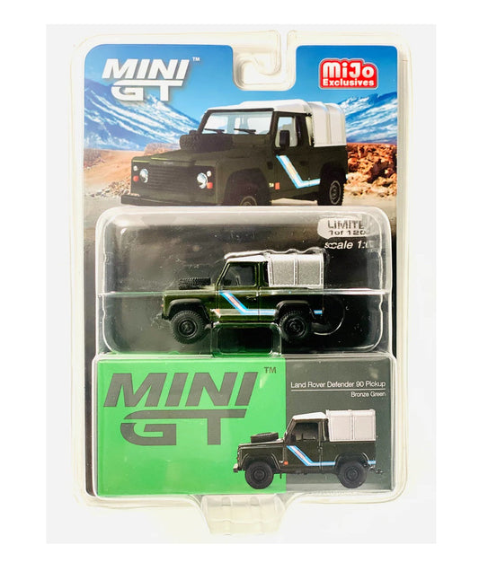 Mini GT - Land Rover Defender 90 Pickup Bronze Vert LDH MiJo Exclusives - Échelle 1/64 MGT00402-MJ