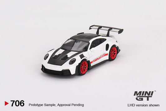 Mini GT - Porsche 911 (992) GT3 RS Weissach Package Blanc avec Rouge Pyro - Échelle 1/64 MGT00706-L