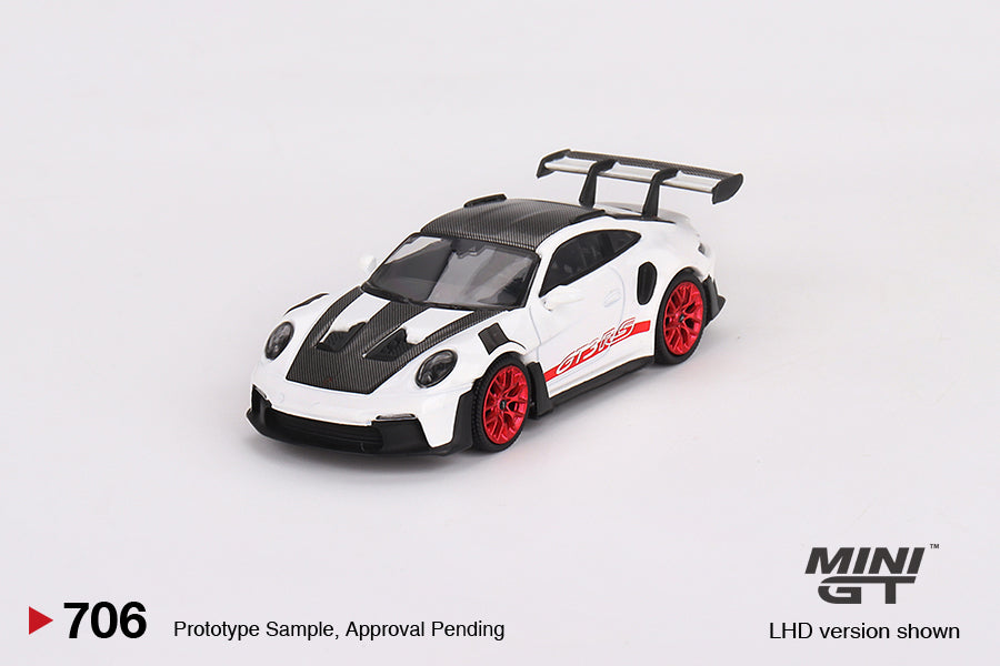 Mini GT - Porsche 911 (992) GT3 RS Weissach Package White with Pyro Red - Scale 1/64 MGT00706-L