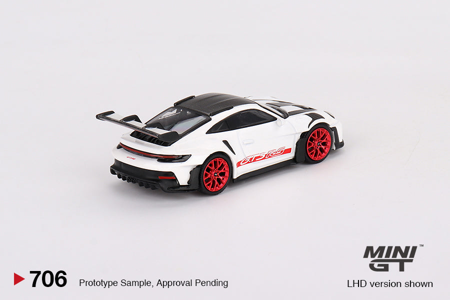 Mini GT - Porsche 911 (992) GT3 RS Weissach Package White with Pyro Red - Scale 1/64 MGT00706-L