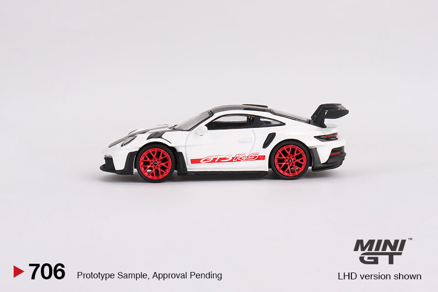 Mini GT - Porsche 911 (992) GT3 RS Weissach Package White with Pyro Red - Scale 1/64 MGT00706-L