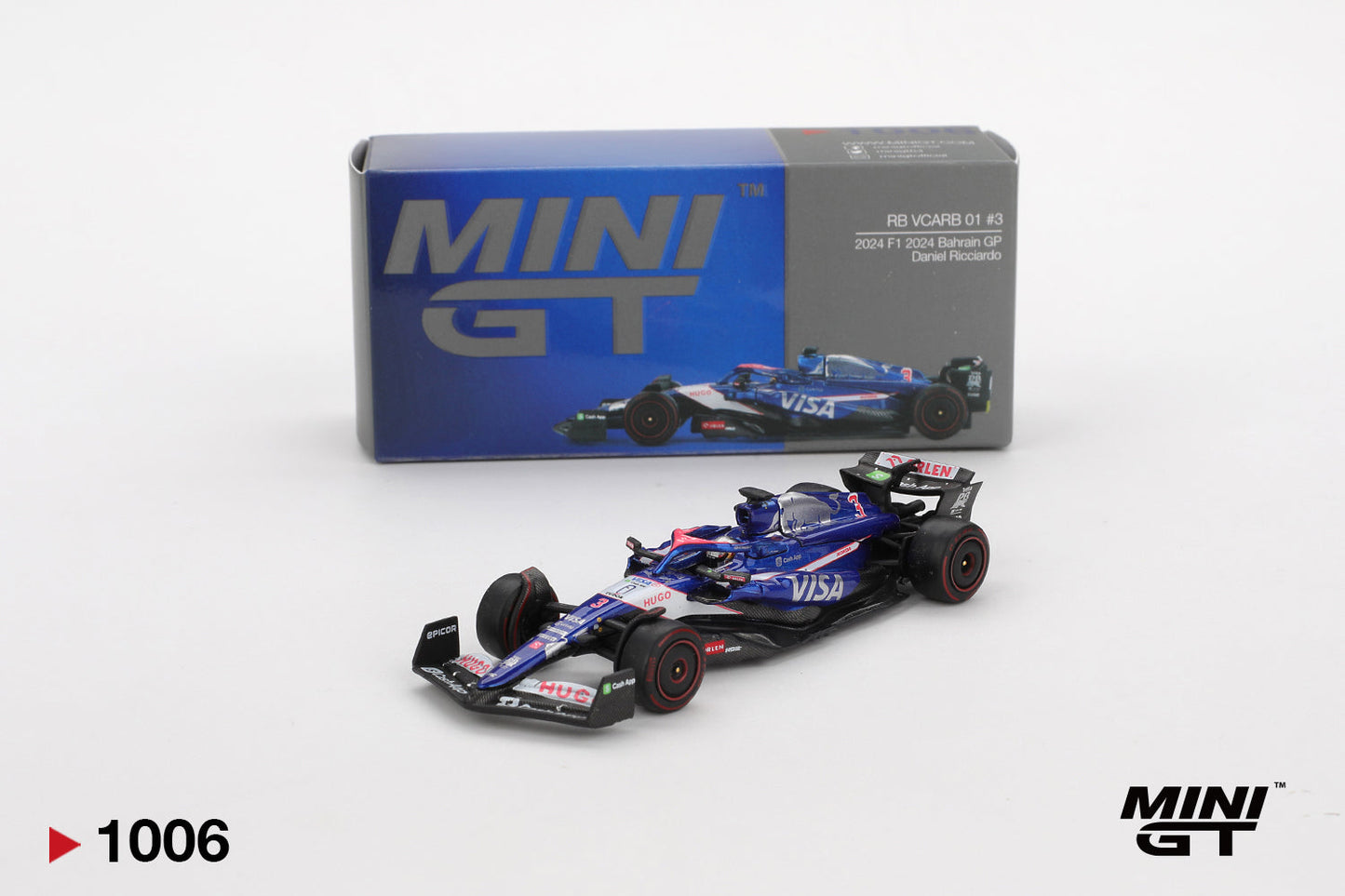 Mini Gt - Racing Bulls RB VCARB 01 #3 Daniel Ricciardo F1 2024 Bahrain GP - Scala 1/64 MGT01006-BL Blister Packaging