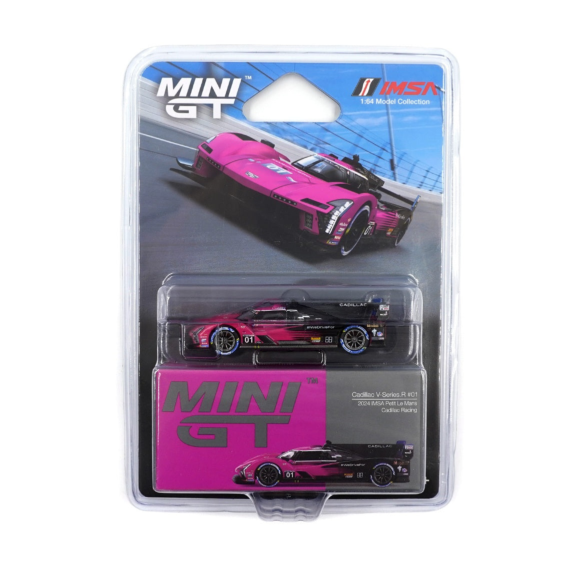 Mini Gt - Cadillac V-Series.R #01 Cadillac Racing 2024 IMSA Petit Le Mans 2024 - Scala 1/64 MGT01010-BL Blister Packaging