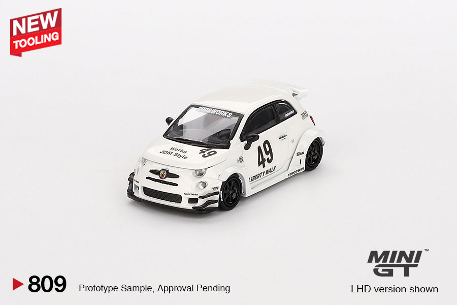 Mini GT - LB-WORKS x Abas Works ABARTH 595 Gara White - Scale 1/64 MGT00809-BL