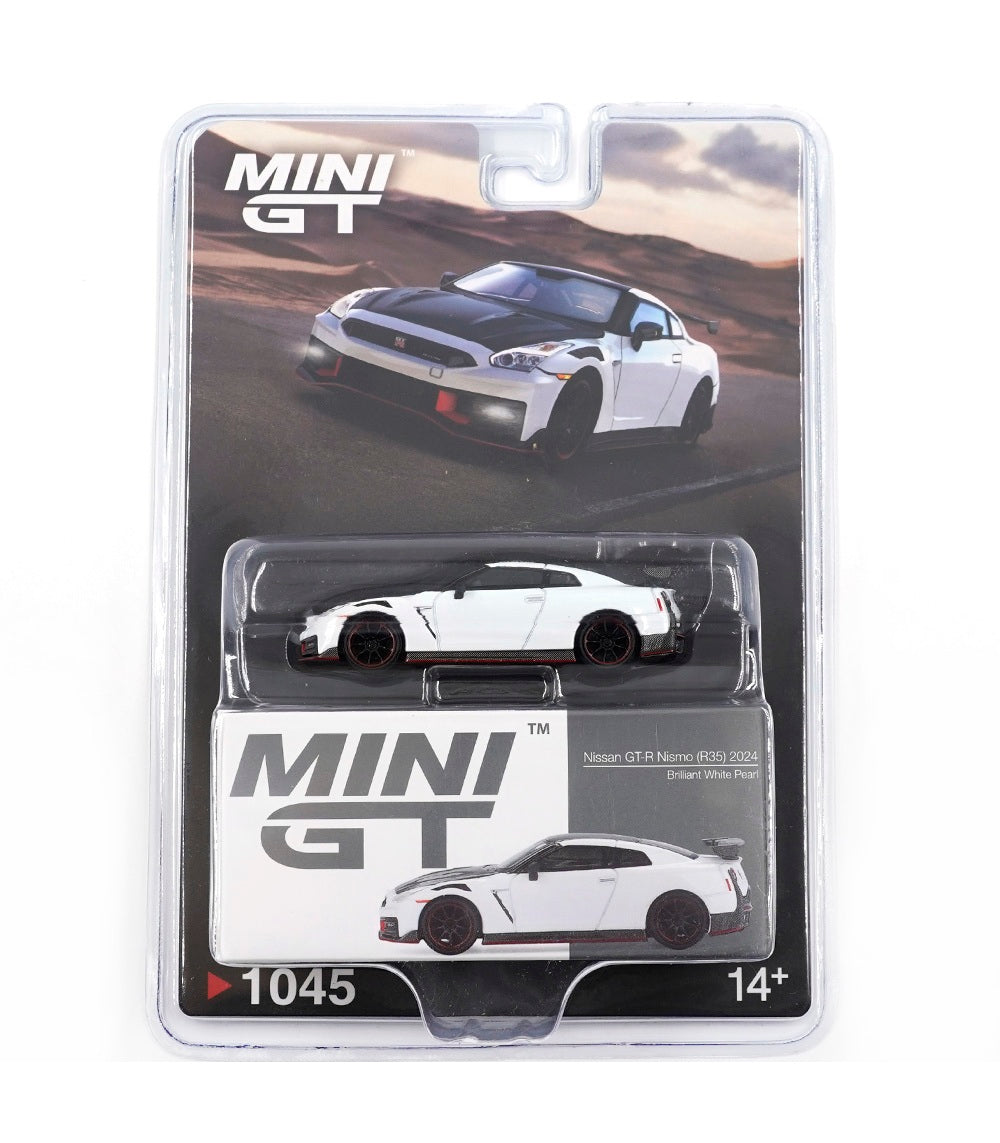 Mini GT - Nissan GT-R (35) Nismo Brilliant White Pearl 2024 - Scale 1/64 MGT01045-BL Blister Packaging