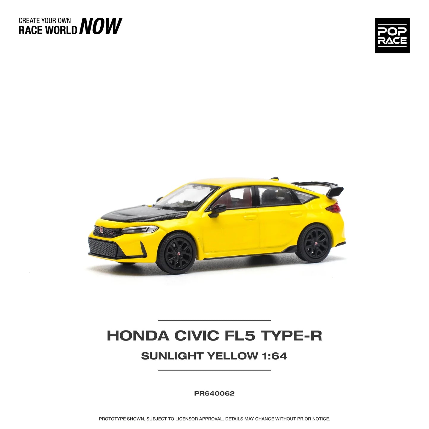 Pop Race - Honda Civic Type R FL5 Yellow with Carbon Hood - Scala 1/64 PR64-0062