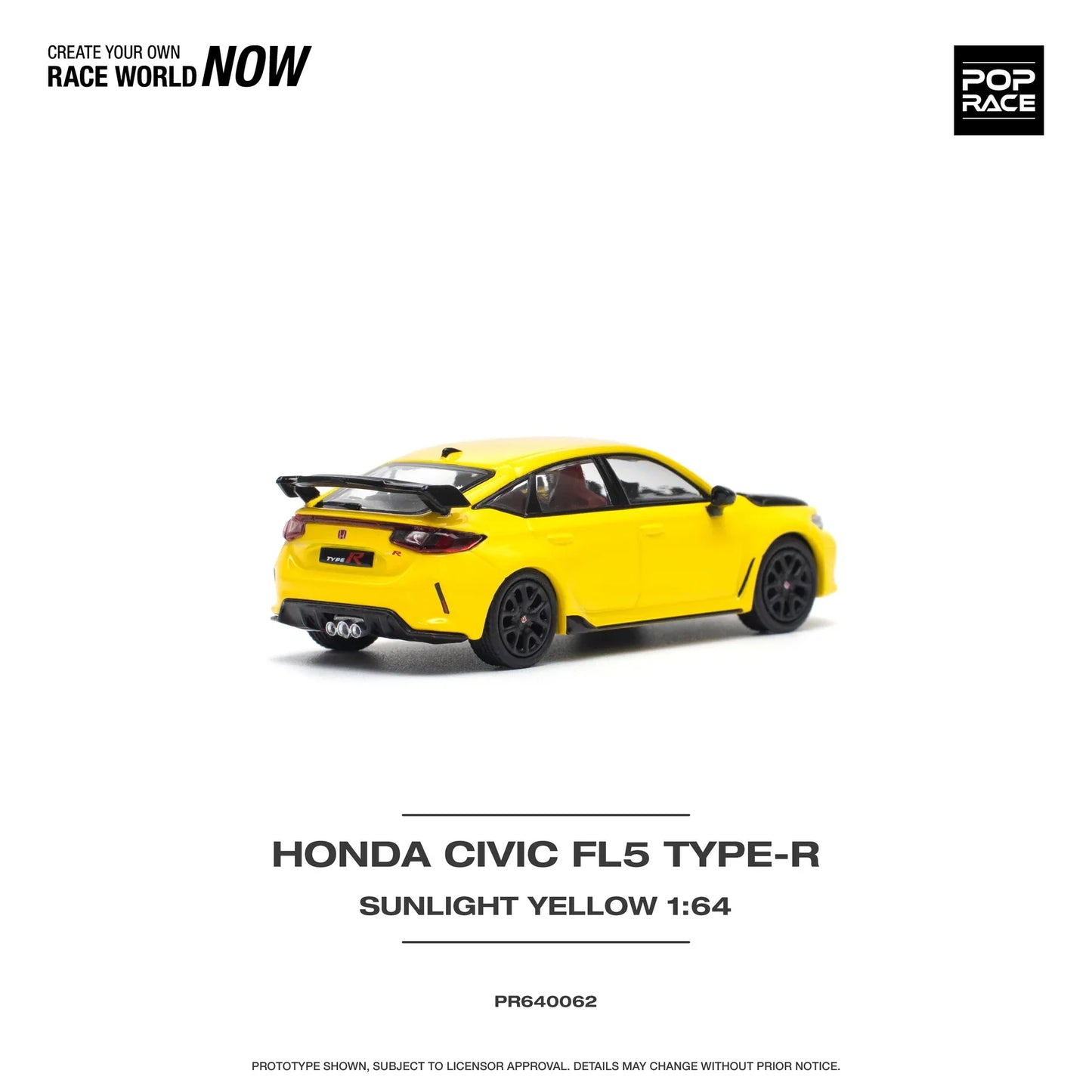 Pop Race - Honda Civic Type R FL5 Yellow with Carbon Hood - Scala 1/64 PR64-0062
