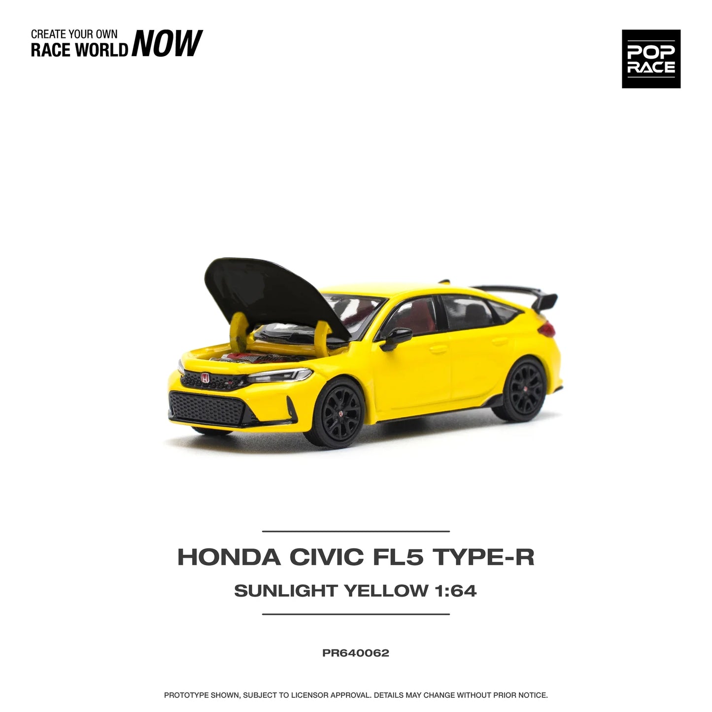 Pop Race - Honda Civic Type R FL5 Yellow with Carbon Hood - Scala 1/64 PR64-0062