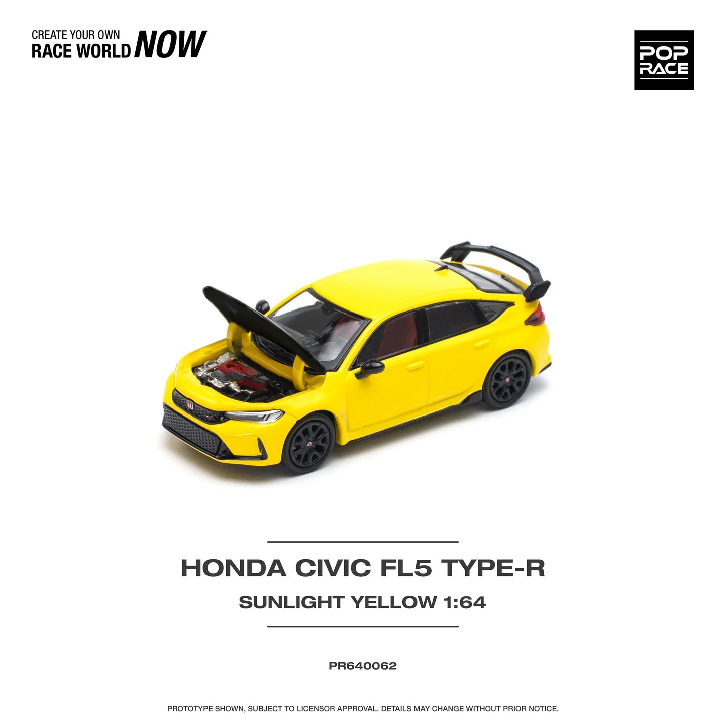 Pop Race - Honda Civic Type R FL5 Yellow with Carbon Hood - Scala 1/64 PR64-0062