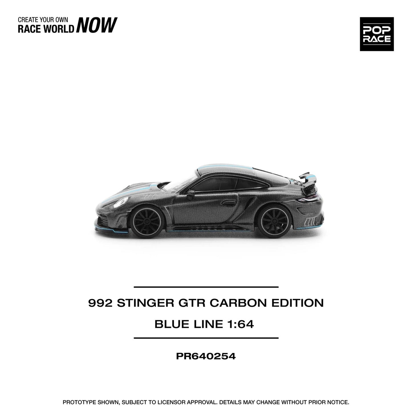 Pop Race - Porsche 992 Stinger GTR Carbon Edition (Blue Line) - Scale 1/64 PR64-254