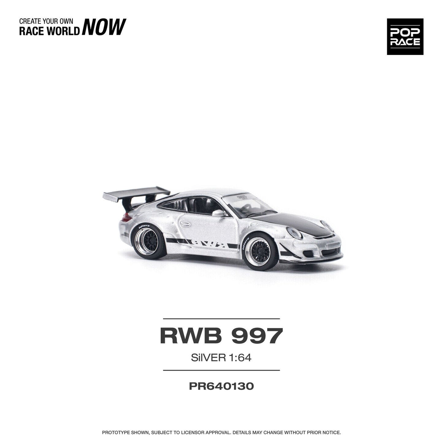 Pop Race - Porsche RWB 997 Silver Scale 1/64 PR64-0130