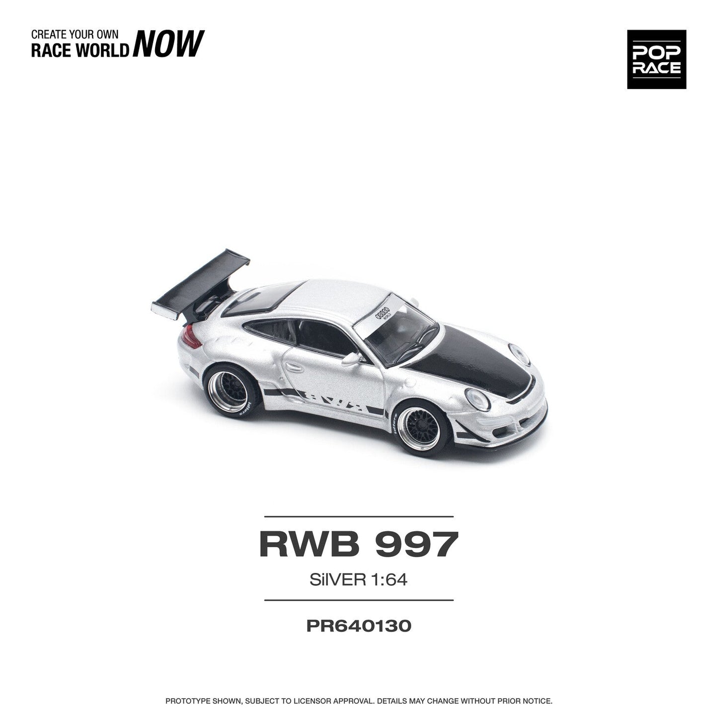 Pop Race - Porsche RWB 997 Silver Scale 1/64 PR64-0130