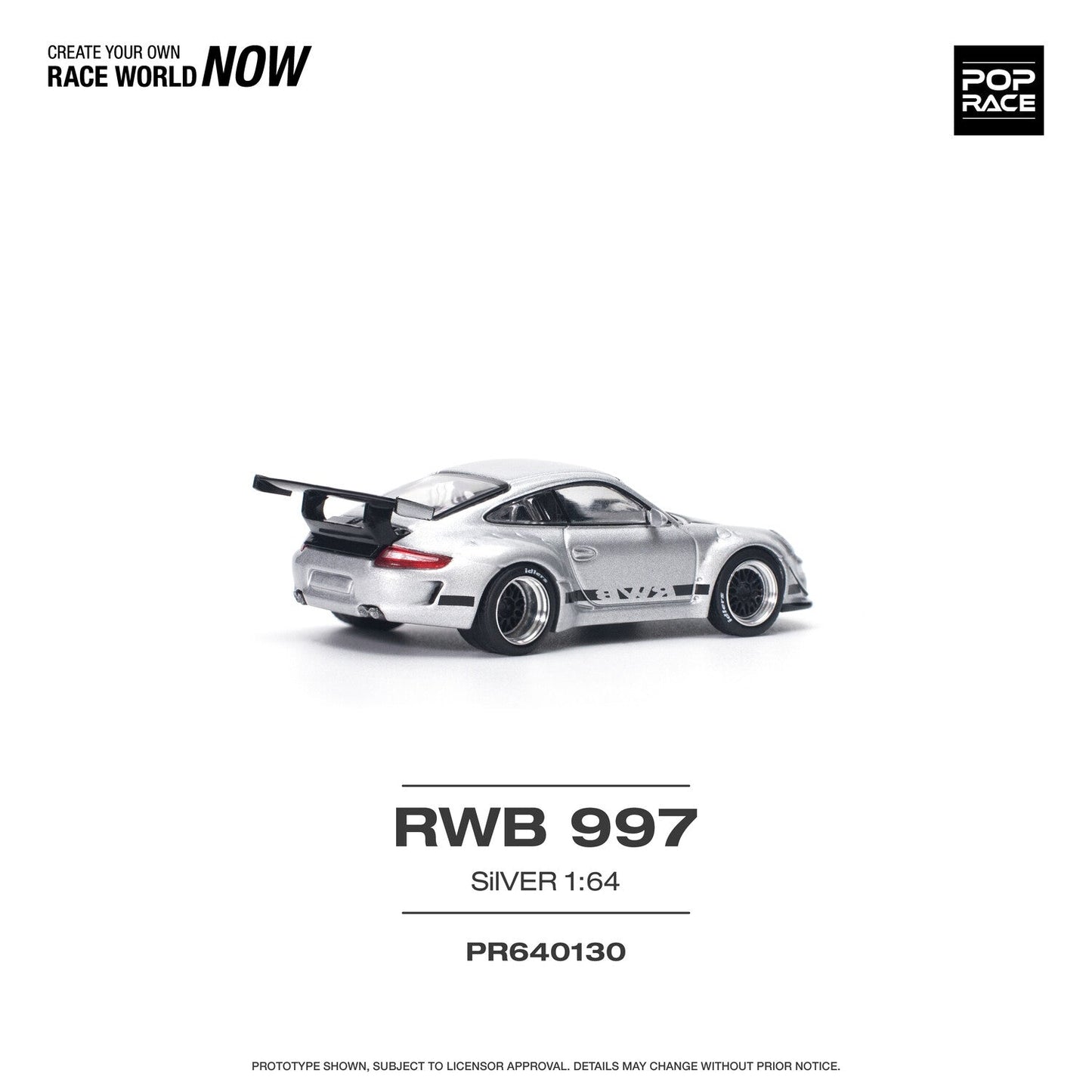 Pop Race - Porsche RWB 997 Silver Scale 1/64 PR64-0130