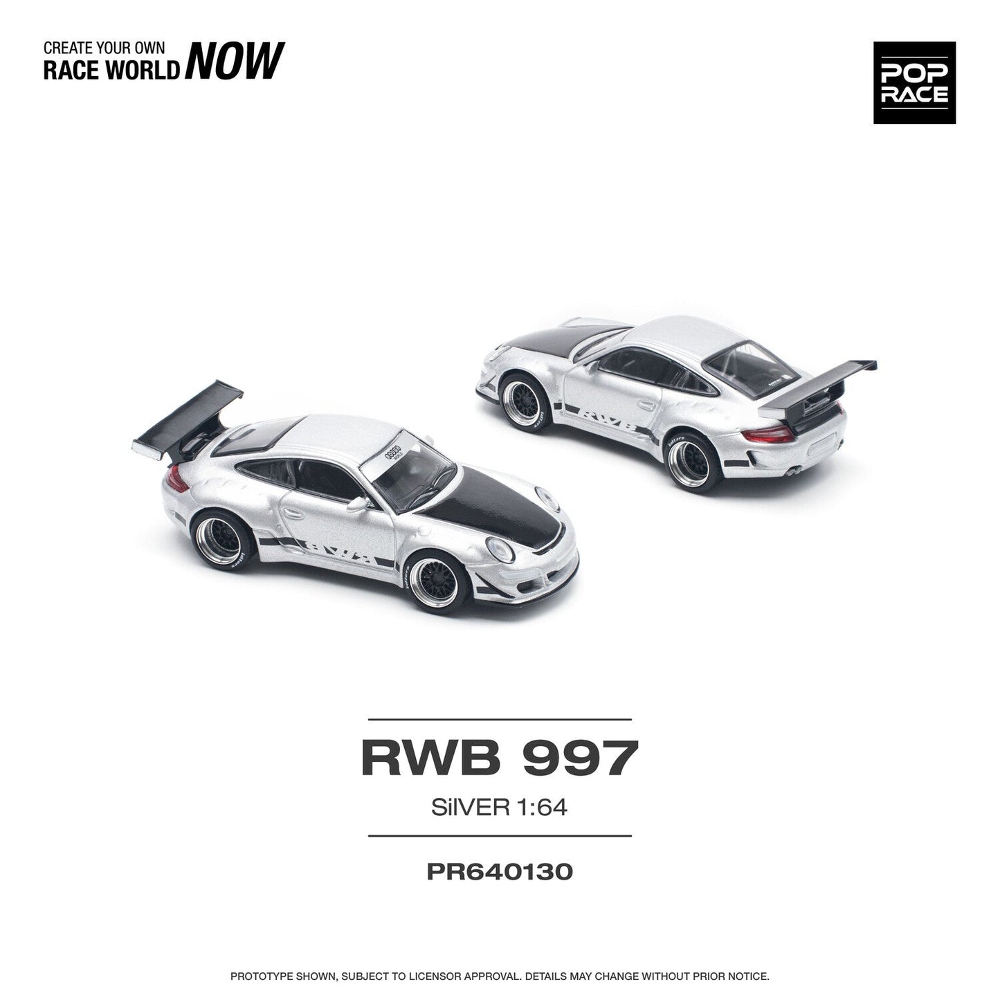 Pop Race - Porsche RWB 997 Silver Scale 1/64 PR64-0130