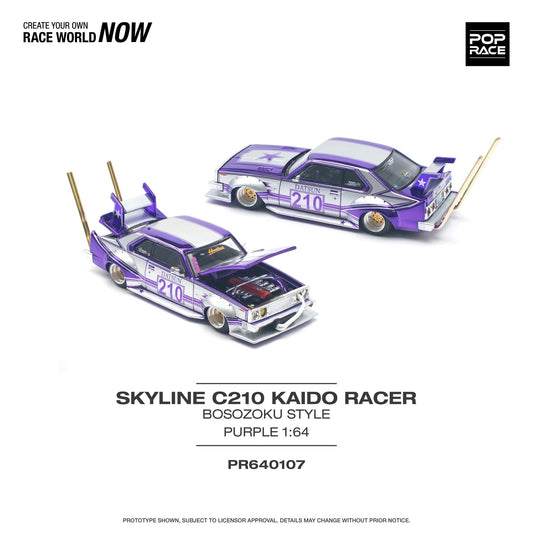 Pop Race - Skyline C210 Kaido Racer Bosozoku Style Purple Scale 1/64 PR64-0107