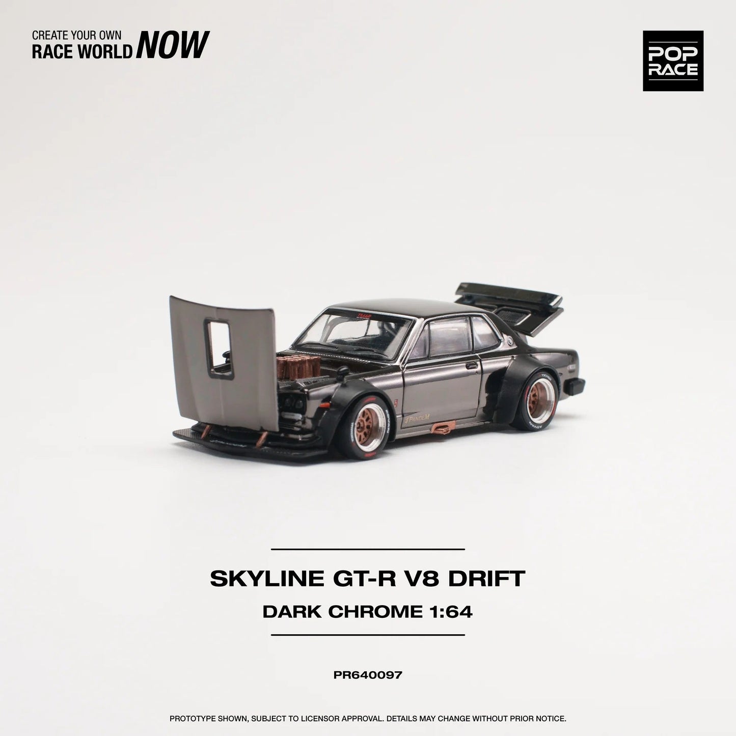 Pop Race - Nissan Skyline GT-R V8 Drift (Hakouka) Dark Chrome Scale 1/64 PR64-0097