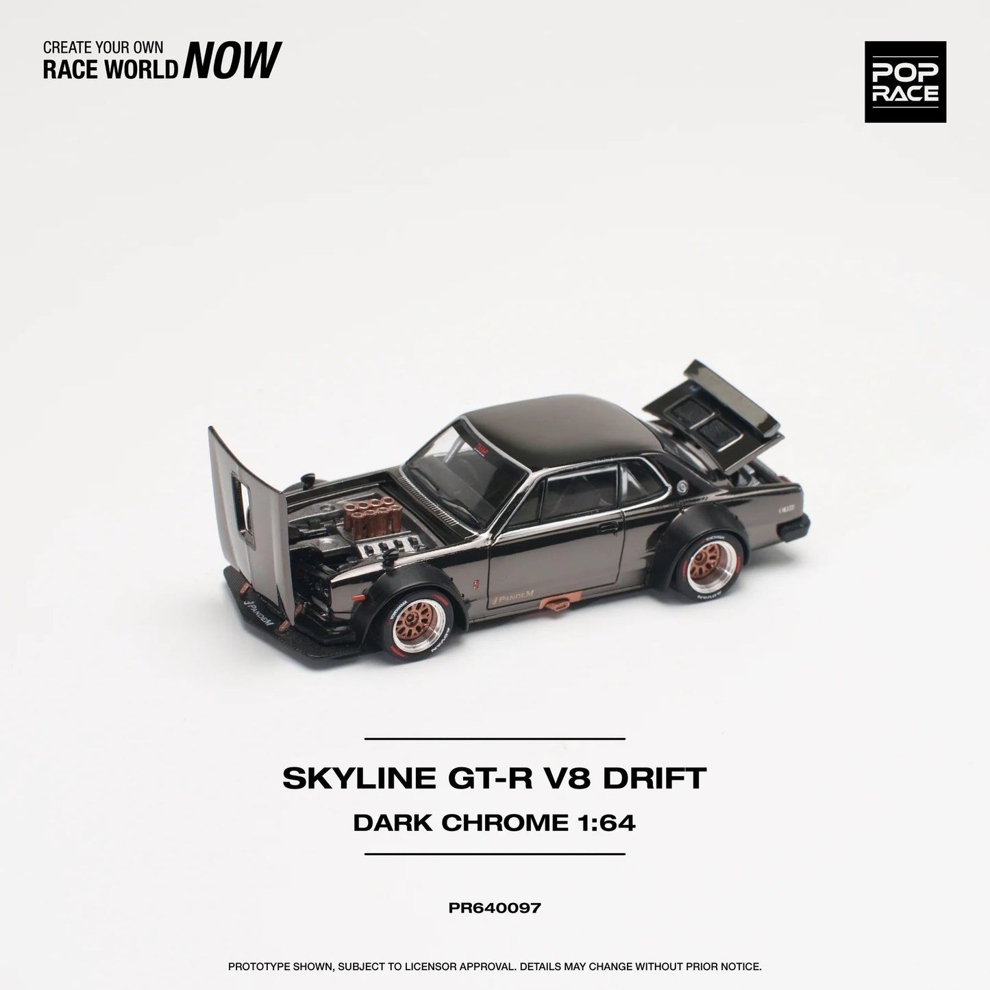 Pop Race - Nissan Skyline GT-R V8 Drift (Hakouka) Dark Chrome Scale 1/64 PR64-0097