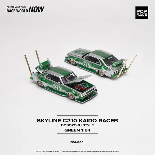 Pop Race - Skyline C210 Kaido Racer Bosozoku Style Green / Silver - Scala 1/64 PR64-61