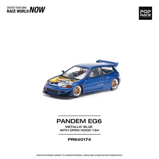 Pop Race - Pandem Civic EG6 Blue Metallic with No Hood - Scala 1/64 PR64-174