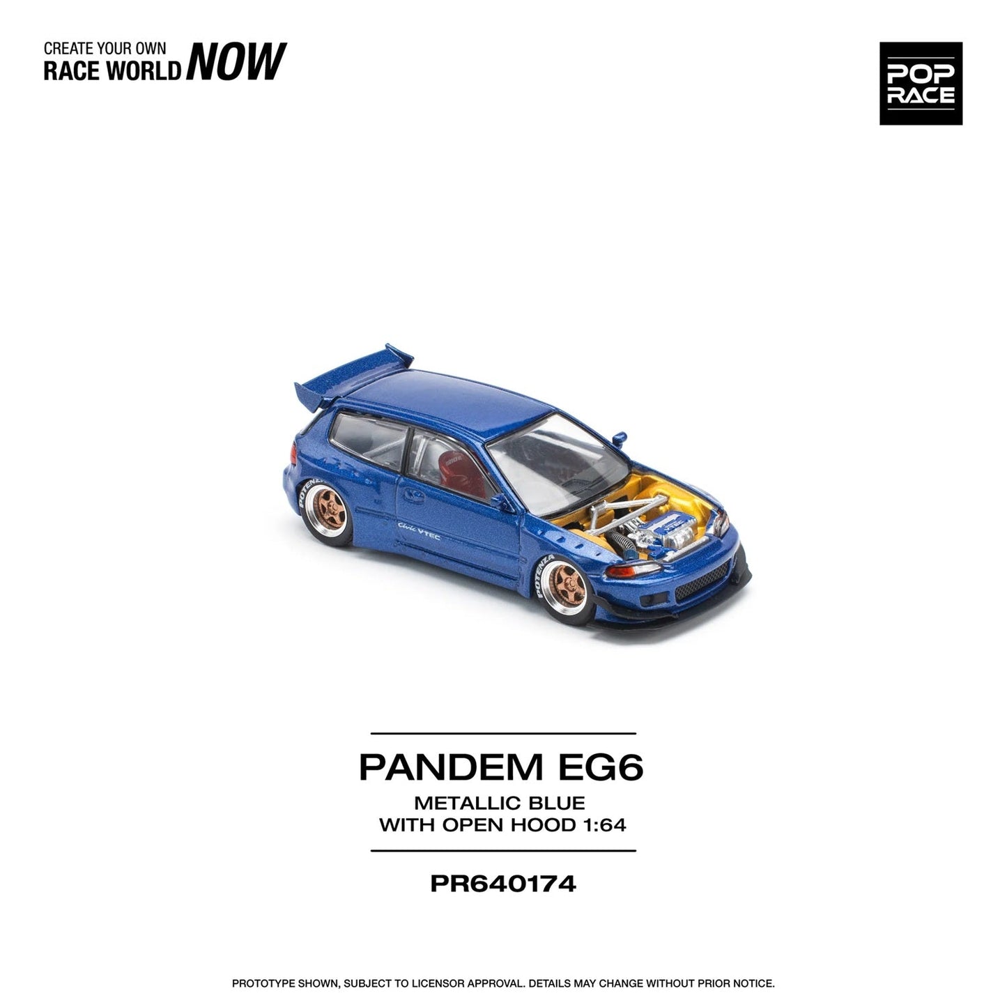 Pop Race - Pandem Civic EG6 Blue Metallic with No Hood - Scala 1/64 PR64-174
