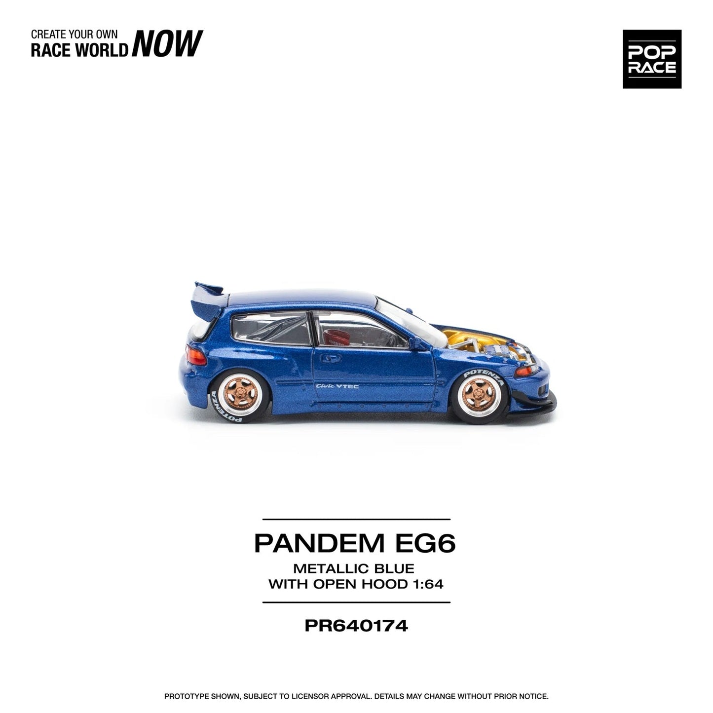Pop Race - Pandem Civic EG6 Blue Metallic with No Hood - Scala 1/64 PR64-174