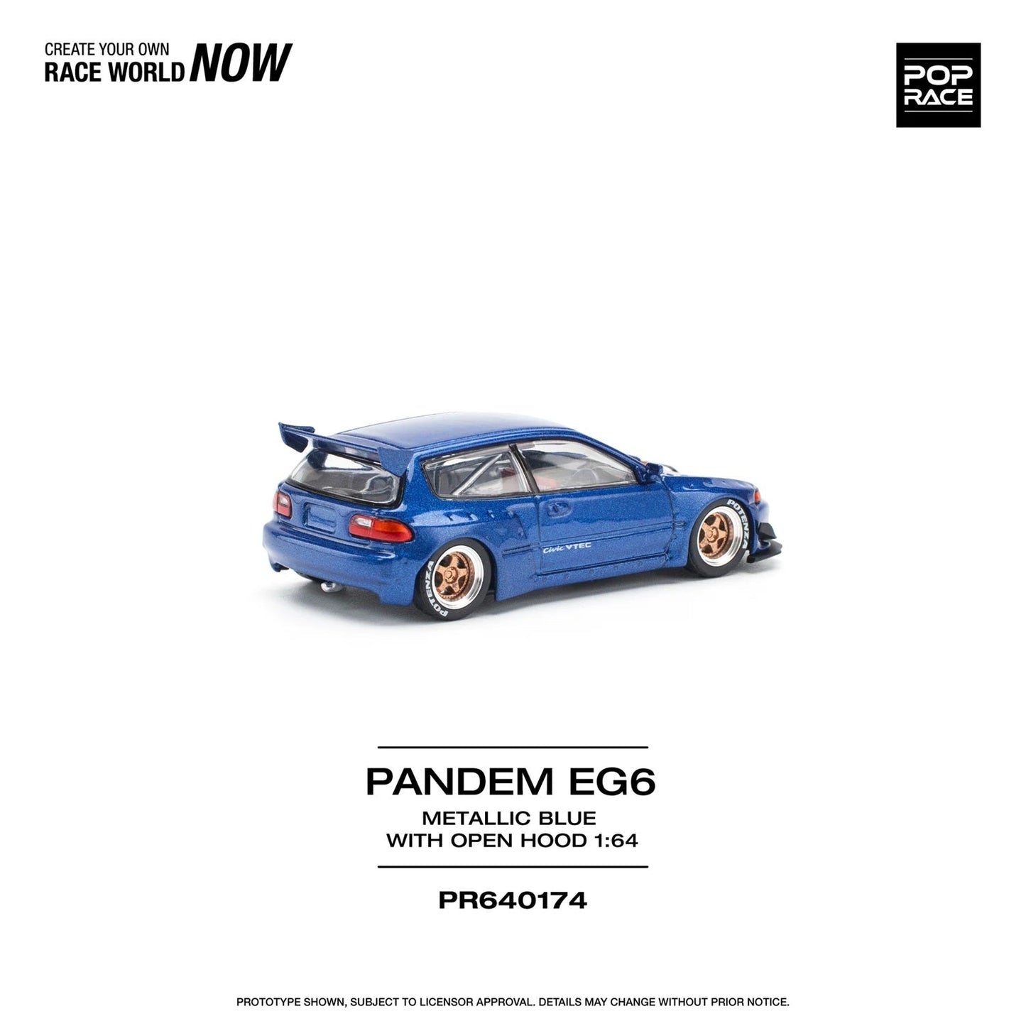 Pop Race - Pandem Civic EG6 Blue Metallic with No Hood - Scala 1/64 PR64-174