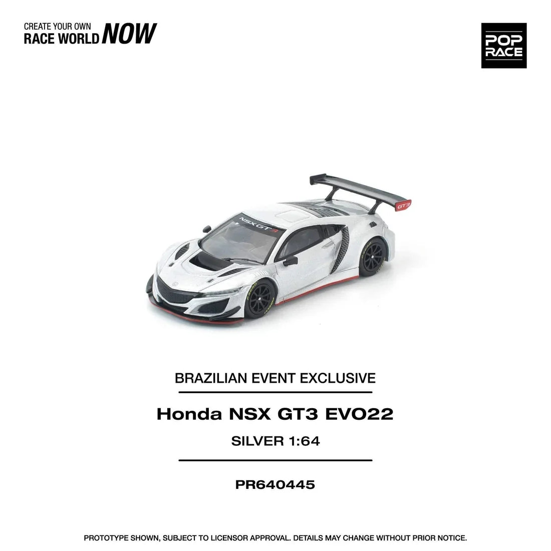 Pop Race - Honda NSX GT3 EVO22 Silver 2025 Brazilian Event Exclusive - 1/64 Scale PR64-445