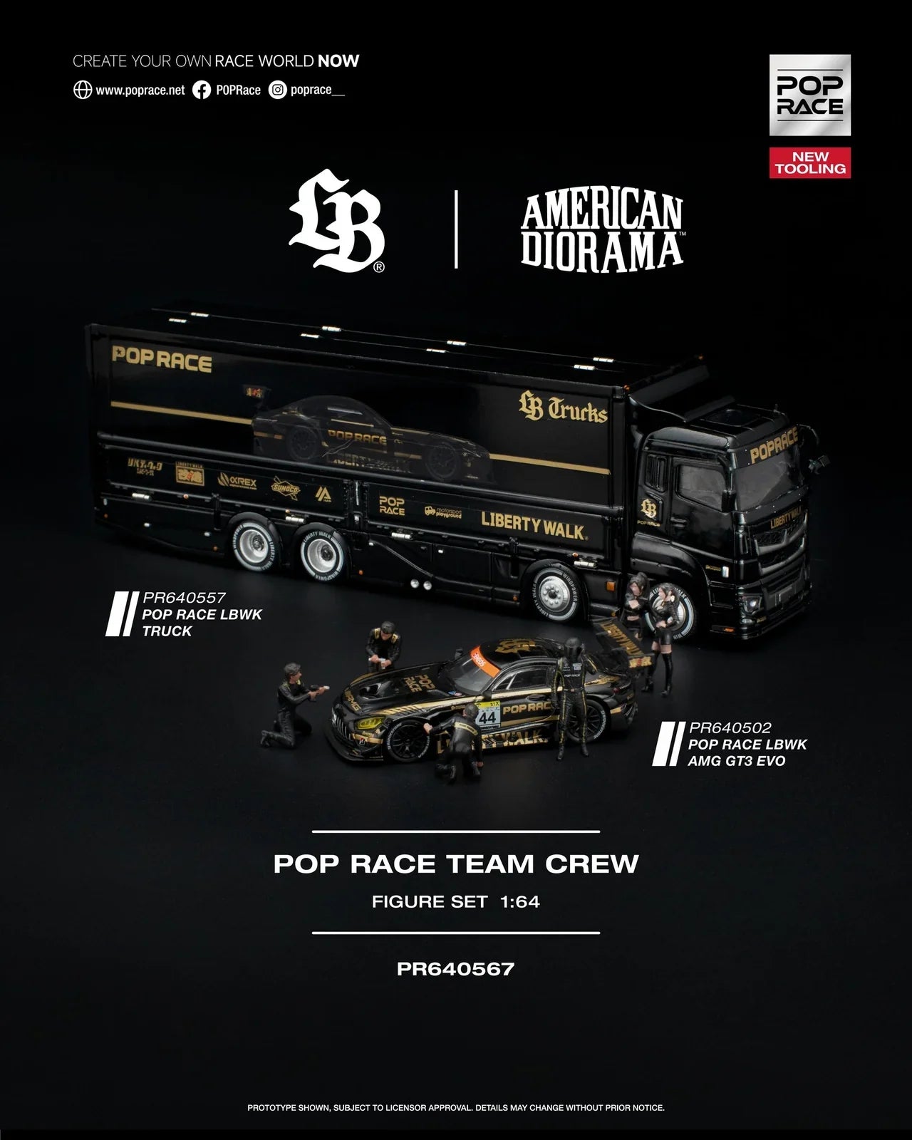 [PRE-ORDER] Pop Race - Set LBWK Truck / AMG GT3 EVO / Crew - 1/64 Scale