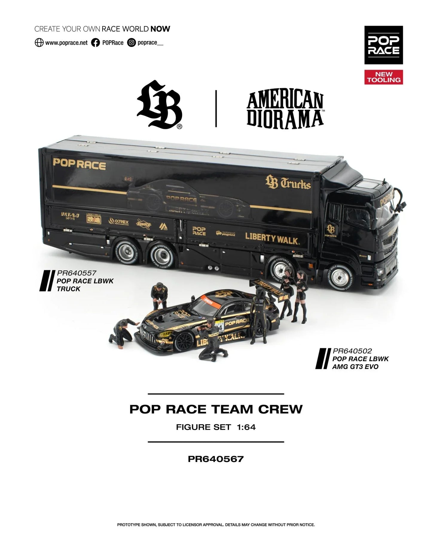 [PRE-ORDER] Pop Race - Set LBWK Truck / AMG GT3 EVO / Crew - 1/64 Scale