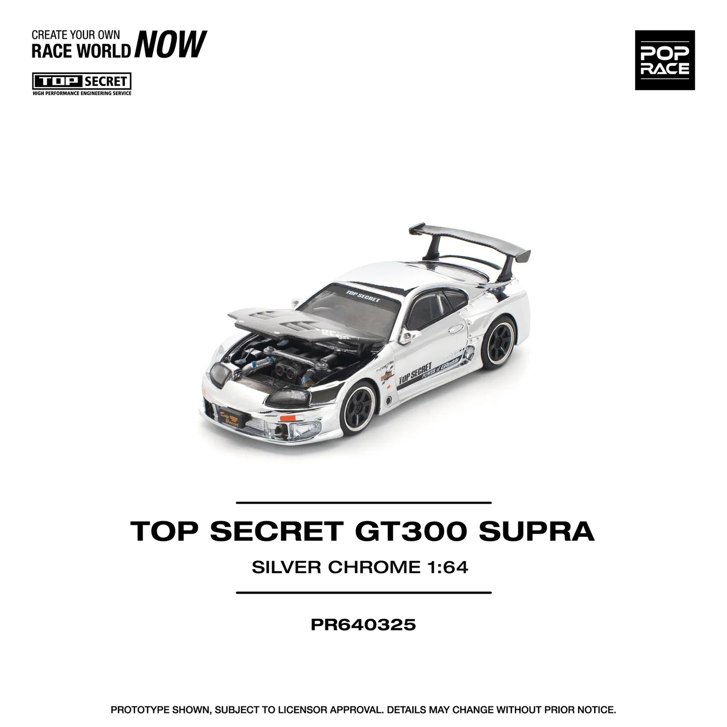 Pop Race - Top Secret GT300 Toyota Supra Silver Chrome - Scala 1/64 PR64-325